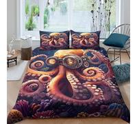 3D Breathable Microfiber Steampunk octopus Bedding Quilt Cover All Season Bedding Set w/Pillowcase fantasy underwater art Bed Quilt Cover Easy Care Machine Washable for Home Decor Single（140x200cm）
