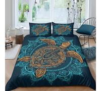 3D Breathable Microfiber Turtle mandala Bedding Quilt Cover All Season Bedding Set w/Pillowcase Boho ocean art Bed Quilt Cover Easy Care Machine Washable for Home Decoration Double（200x200cm）