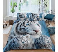 3D Breathable Microfiber White tiger family Quilt Cover All Season Bedding Sets with Matching Pillowcase Artistic wildlife Duvet Cover Set Easy Care, Washable for Kids Boys Girls Double（200x200cm）