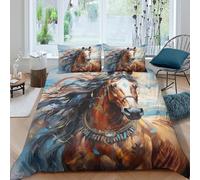 3D Breathable Microfiber Wild horse art Duvet Cover Sets All Season Bedding Set w/Pillow Shams Abstract equine painting Bedding Quilt Cover Easy Care for Home Decor Single（135x200cm）
