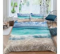 3D Breathable Microfibre beach waves Duvet Cover Breathable Bedding Set with Pillowcases tropical ocean scene Quilt Cover Sets All Season Machine Washable for Men Women Kids Super king（260x220cm）