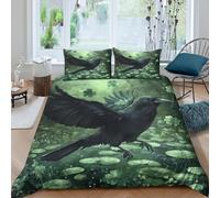 3D Breathable Microfibre black raven flying Comforter Cover All Season Bedding Sets with Pillowcases fantasy forest scene Quilt Cover Easy Care, Washable for Men Women Kids Super king（260x220cm）