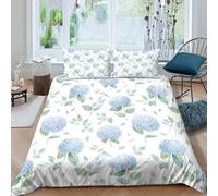 3D Breathable Microfibre Blue hydrangea Comforter Cover All Season Bedding Sets with Pillowcases Watercolor floral pattern Quilt Cover Easy Care Machine Washable for Men Women Kids Double（200x200cm）