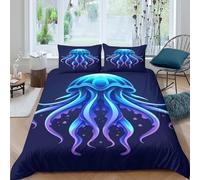 3D Breathable Microfibre Blue jellyfish Bed Quilt Cover Soft Bedding Set with Pillowcases digital art style Comforter Cover All Season Easy Care Machine Washable for Boys Girls Kids Single（135x200cm）