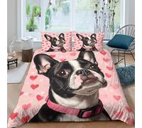 3D Breathable Microfibre Boston Terrier pet art Comforter Cover All Season Bedding Sets with Pillowcases cute dog illust Quilt Cover Easy Care Machine Washable for Men Women Kids Double（200x200cm）