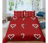 3D Breathable Microfibre Candy cane hearts Quilt Cover Sets Soft Bedding Set with Pillowcases Christmas festive Bedding Quilt Cover All Season Machine Washable for Men Women Kids Single（140x200cm）