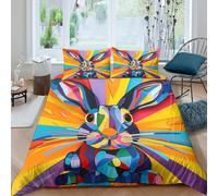 3D Breathable Microfibre Colorful rabbit art Bed Quilt Cover Soft Bedding Set w/Pillowcases Abstract geometric Comforter Cover All Season Easy Care, for Boys Girls Kids Super king（260x220cm）