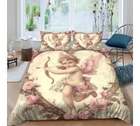 3D Breathable Microfibre cupid bow arrow Quilt Cover Sets Soft Bedding Set with Pillowcases vintage romantic art Bedding Quilt Cover All Season Machine Washable for Men Women Kids Double（200x200cm）