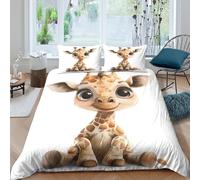 3D Breathable Microfibre Cute giraffe baby Bed Quilt Cover Soft Bedding Set w/ Pillowcases Cartoon animal illust Comforter Cover All Season Easy Care, Washable for Boys Girls Kids Single（135x200cm）