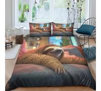 3D Breathable Microfibre Cute sloth resting Quilt Cover Set Soft Bedding Set w/ Pillowcases Cozy home decor style Bed Quilt Cover All Season Breathable Washable for Bedroom Decor Double（200x200cm）
