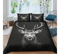 3D Breathable Microfibre Deer portrait Duvet Cover All Season Bedding Sets with Pillow Cases Black and white wildlife Comforter Cover Set Easy Care Machine Washable for Home Decor Single（135x200cm）