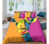 3D Breathable Microfibre Giraffe Pop Art Quilt Cover Sets Soft Bedding Set with Pillowcases Vibrant Graphic Style Bedding Quilt Cover All Season Machine Washable for Men Women Kids Single（135x200cm）