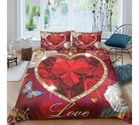 3D Breathable Microfibre Heart gemstone Duvet Cover Breathable Bedding Set with Pillowcases Romantic love design Quilt Cover Sets All Season Machine Washable for Men Women Kids Single（140x200cm）