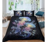 3D Breathable Microfibre Jellyfish art Bed Quilt Cover Soft Bedding Set w/Pillowcases Fantasy underwater illust Comforter Cover All Season Easy Care, Washable for Boys Girls Kids Double（200x200cm）