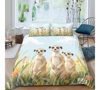 3D Breathable Microfibre Meerkats standing Duvet Cover Breathable Bedding Set with Pillowcases Cartoon animal illust Quilt Cover Sets All Season Machine Washable for Men Women Kids Double（200x200cm）