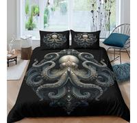3D Breathable Microfibre Octopus design Duvet Cover Breathable Bedding Set with Pillowcases Vintage ornamental art Quilt Cover Sets All Season Machine Washable for Men Women Kids Single（140x200cm）