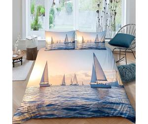 3D Breathable Microfibre sailboats at sunset Quilt Cover All Season Bedding Sets with Pillow Shams marine sailing scene Duvet Cover Sets Easy Care Machine Washable for Home Decor Double（200x200cm）