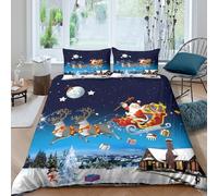 3D Breathable Microfibre Santa Claus flight Bed Quilt Cover Soft Bedding Set w/ Pillowcases Christmas night Comforter Cover All Season Easy Care Machine Washable for Boys Girls Kids Single（140x200cm）
