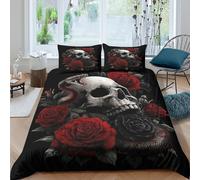 3D Breathable Microfibre Skull with snake Duvet Cover Breathable Bedding Set with Pillowcases Gothic floral design Quilt Cover Sets All Season Machine Washable for Men Women Kids Single（140x200cm）