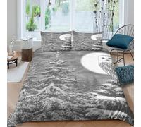3D Breathable Microfibre Snowy forest Duvet Cover Breathable Bedding Set with Pillowcases Night owl illustration Quilt Cover Sets All Season Machine Washable for Men Women Kids Super king（260x220cm）
