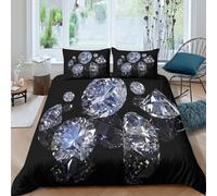 3D Breathable Microfibre Sparkling gemstones Quilt Cover Set Soft Bedding Set w/ Pillowcases Luxury jewel style Bed Quilt Cover All Season Breathable Washable for Bedroom Decor Super king（260x220cm）