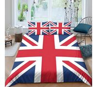 3D Breathable Microfibre Union Jack flag Quilt Cover Set Soft Bedding Set w/ Pillowcases British national design Bed Quilt Cover All Season Breathable Washable for Bedroom Decor Single（135x200cm）