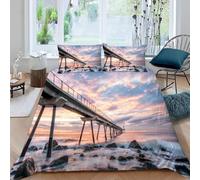 3D Bridges Single Duvet Cover Set Architectural Scenery Single Bedding Sets Warm Comfort Microfiber Quilt Cover 135x200 cm with 2 Pillowcases for Boys Girls Bedroom D-1435