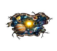 3D Broken Blue Cosmic Galaxy Wall Decals, Magic Milky Way Outer Space Planet Wall Stickers, Creative Stars and Solar System Wallpaper for Kids Boys Floor Ceiling Living Room Bedroom Home Decor