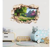 3D Broken Wall Decal - Pixel Block Gamer Wall Sticker - Removable Peel and Stick Vinyl Wall Decor for Gaming Room, Bedroom, Playroom (Pixeled Forest Hill, Vinyl, 16'' x 24'' (40 x 60 cm))