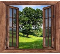 3D Brown Wooden Window Wall Decal Art Photo Waterproof Removable Wallpaper Forest Mural Sticker Vinyl Home D,60 * 90cm 24 * 36inch