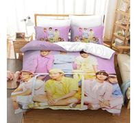 EOASNRTCB 3D BTS Bulletproof Boy Duvet Cover Set Bangtan Boys Bedding Quilt Cover with Hidden Zipper Closure for Kids Teens Adults Microfiber Bedding Decro Single（140x200cm）