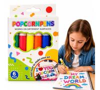 3D Bubble Popcorn Drawing Pens,DIY Magic Colourful Puffy Paint Pens Kids,6 | Raised Popcorn Texture,Heat Activated Puffy Ink,Compact 6-Color 3D Drawing Marker Set,for Cards, Posters, Cardboard and Wood