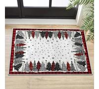 3D Buon Natale Albero di Natale Bufalo Plaid Zerbino Tappetino da cucina Soggiorno Camera da letto Bagno Ingresso Tappeto antiscivolo Decorazione natalizia-50x80cm