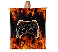 3D Burning Flame Throw Blankets,Video Games Fleece Blanket,Kids Girls Boys Adult Gamepad Fuzzy Blankets Modern Black Sherpa Blanket Chair Sofa Bed Decor,30"×40"