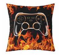 3D Burning Flame Throw Pillow Covers (Pack of 1),Video Games Cushion Cover for Kids Girls Boys Gamepad Pillow Cases Modern Black Living Room Sofa Bed Decor,22"Lx22"W