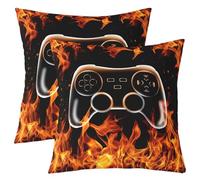 3D Burning Flame Throw Pillow Covers (Pack of 2),Video Games Cushion Cover for Girls Boys Teens Gamepad Pillow Cases Modern Black Living Room Sofa Bed Decor,22"Lx22"W