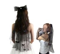 3D Butterfly Black Veil - Gothic Bride Wedding Veil, Halloween Bride, Tulle Headpiece with Appliqué for Cosplay, Photoshoots, and Events