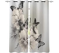 3D Butterfly Blackout Curtains Eyelet Curtains Room Darkening Thermal Insulated Vintage Curtain Curtains for Bedroom Living Room 2 Panels 46 x 54 Inch (W x L)