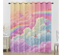 3D Butterfly Blackout Curtains for Bedroom, Rainbow Clouds Window Drapes Eyelet Thermal Insulated Curtains for Living Room 2 Panels 66 x 90 Inch (W x L)
