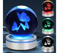 3D Butterfly Crystal Ball Night Light with LED Colorful Lighting Touch Base 3.15 In Butterfly Glass Sphere Lamp for Birthday Christmas Vivid Butterfly Figurine Home Decor Gift for Women Her Kids