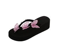 3D Butterfly Flip Flops Womens UK Sale Clearance, Ladies Platform Wedge Sliders, Orthopedic Sandals Pearl Shoes Summer Beach Slippers Comfy Slides Arch Support Footwear Slip On Wide Fit Sandal Pink