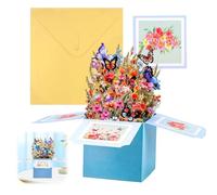 3D Butterfly Flower Pop Up Birthday Cards, Happy Birthday Cards Box for Women Female Pop Up Personalised Flowers Greeting Cards with Envelope and Blank Cards for Daughter Wife Sister Mum
