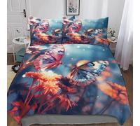 3D Butterfly Flowers Double Duvet Cover Sets Insects and Plants Double Bedding Set Warm Comfort Microfiber Quilt Cover Size 200x200 cm with 2 Pillowcases 50×75 cm y.3171
