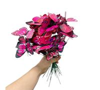 3D Butterfly Garden Stake Decor,10" PVC Butterfly Garden Decor for Outside,Shaking Head Artificial Butterflies for Bouquet Outdoor Wall Lawn Pathway Plant Pot Flower Bed Yard Decor (50, Rose Red)