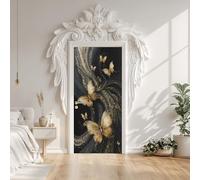 3D Butterfly Golden Door Stickers, Marble Texture Abstract Door Mural Decals Waterproof PVC Self-Adhesive Sticker Peel and Stick for Bedroom Living Room 88x200 cm