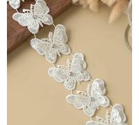 3D Butterfly Lace Trim Fabric Rhinestone Sewing Accessories for Wedding Dress Clothing DIY Crafts Supplies Flower Decor Ribbon-6cm Wide-1Meter