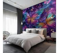 3D Butterfly Mural Wallpaper, Purple Butterflies Wallpaper for Bedroom, Living Room, TV Backdrop, Office, Hotel Wall Background Decoration Non-Woven Wall Paper 200 X 140 cm (WxH) okd51
