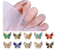 3D Butterfly Nail Charms - 20PCS Alloy Gold Shiny Nail Art Charm Sets Decorations with Zircon & Rhinestones, Reusable 3D Butterfly Gems for DIY Nail Design (Women Girls)