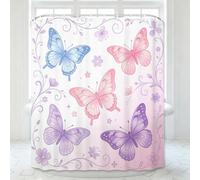 3D Butterfly Shower Curtain 200x220 with Hooks for Bathroom