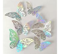 3D Butterfly Wall Decor,24PCS Removable Hollow Butterfly Wall Stickers,Shiny Silver Butterfly Wall Decals for Home Kids Room Living Room Bedroom and Wedding Party Wall Decorations (B)